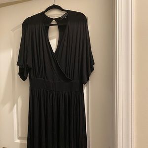 Black faux wrap dress with kimono sleeves